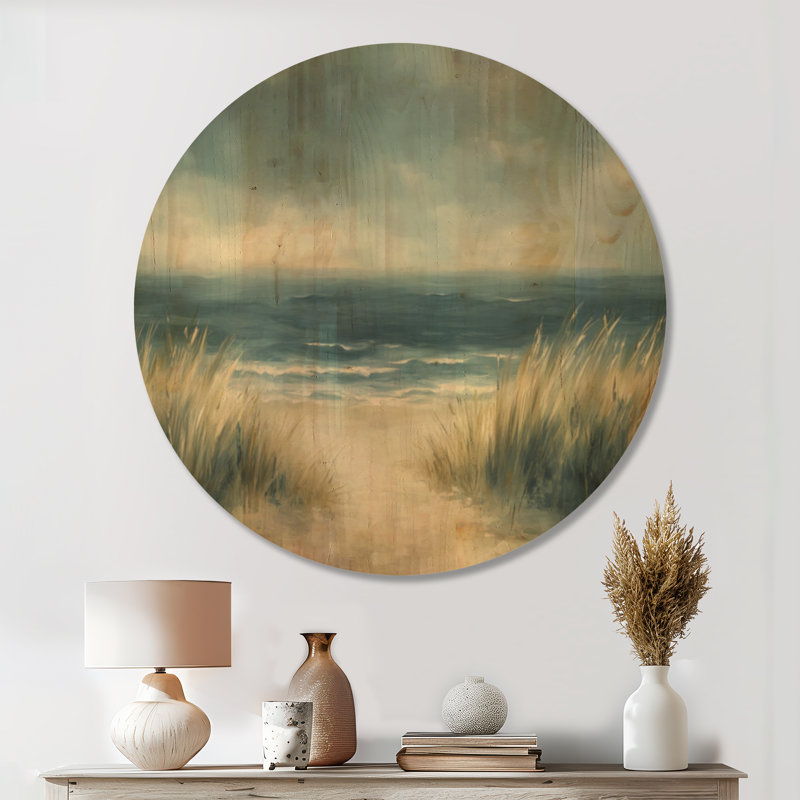 Bord de dunes orageux - Décoration murale ronde en bois bleu côtier, Rond 23 po, Rond