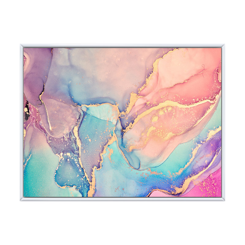 Art liquide rose et bleu II - reproduction sur toile, H 16 po x l 32 po, Cadre flottant blanc