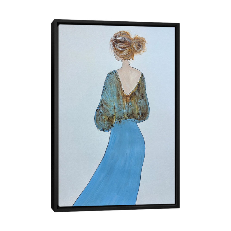 Dame en robe  , Noir, Impression sur toile flottante sans passe-partout, H 26 po x l 18 po