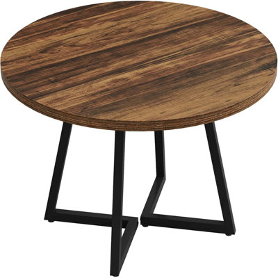 Table de salle à manger ronde avec plateau en bois rustique et structure en métal noir pour les espaces compacts, idéale pour manger, travailler ou accueillir des réunions intimes.