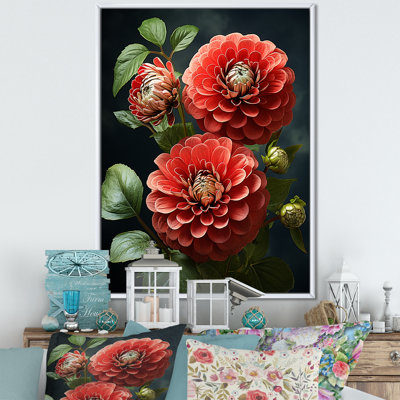 " Red Beautiful Zinnias Blooms III "