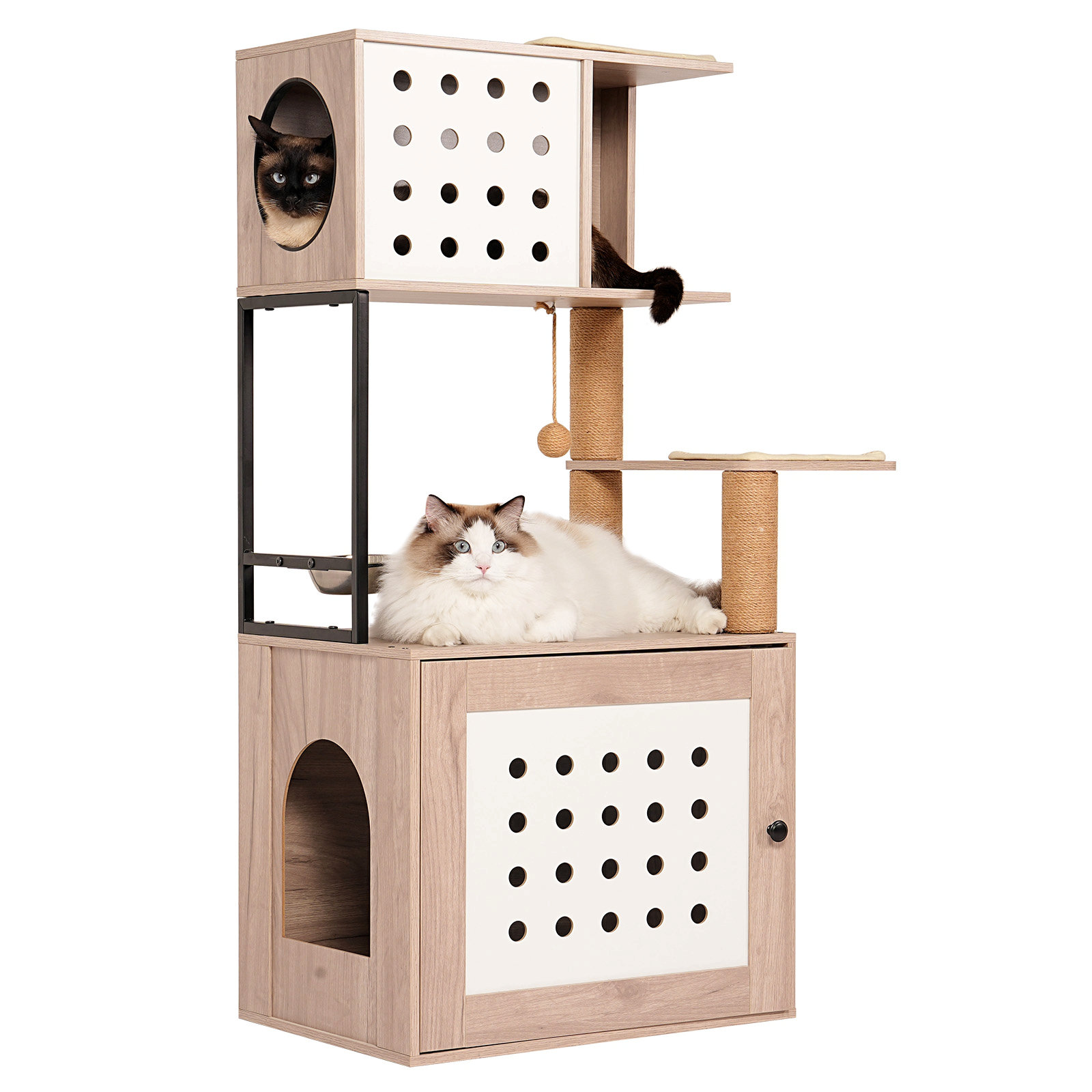 Latitude Run® Cat Tree With Litter Box Enclosure, All-In-One Cat Tower ...