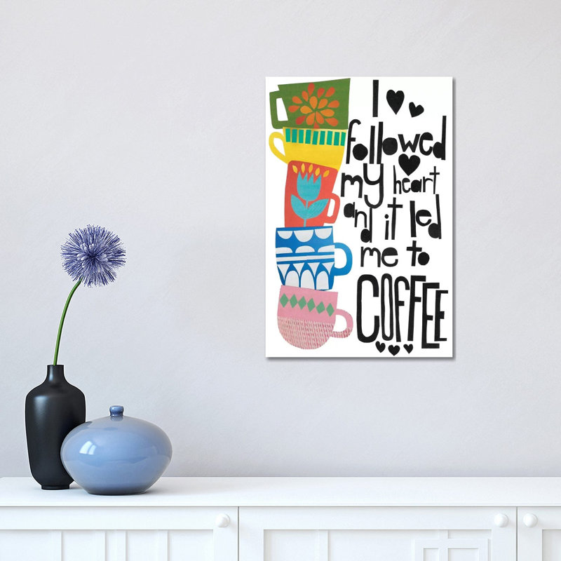 Heart And Coffee by Jen Bucheli - Wrapped Canvas Print, 30.48 cm H x 45.72 cm W