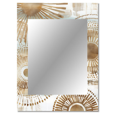 Beige And Gold Bohemian Mandala Simplicity Boho II - Boho Mandala Unique Mirror, Traditional Large Wall Mirror, Printed Metal Art