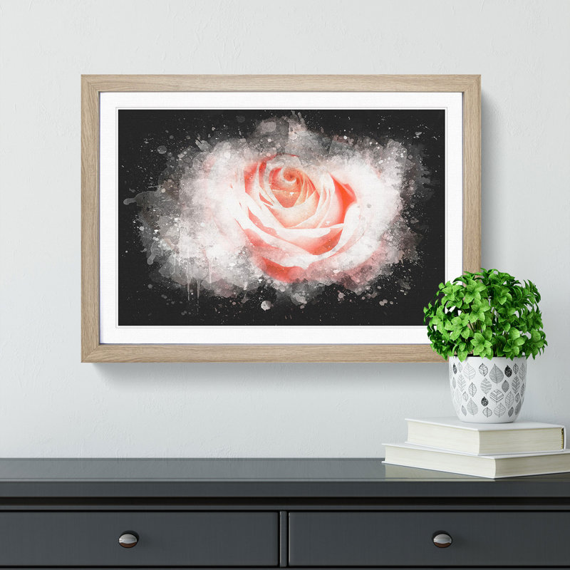 Pale Pink Rose - Picture Frame Graphic Art Print, 24cm H x 33cm W x 2cm D, Oak Framed