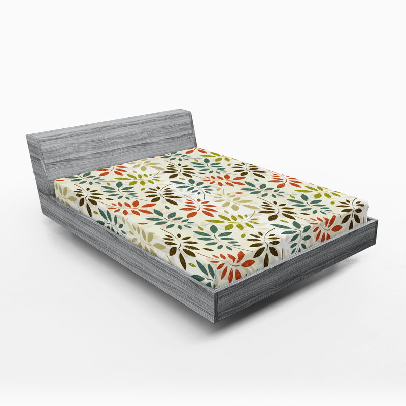Drap-housse Ambesonne, paquet de 2, Drap-housse de taille double, Beige / bleu sarcelle / floral vert