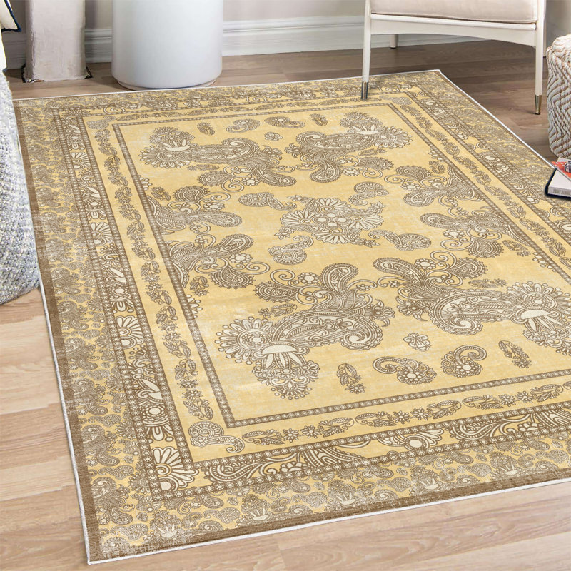 Tapis décoratif en fibre de polyester à haute densité Carma Boho, Rectangle 4 pi x 5 pi 5 po