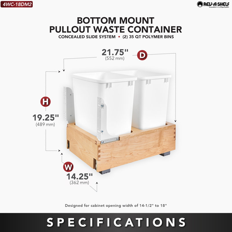 Double 35 Qt White Maple Pull-Out Kitchen Trash Container