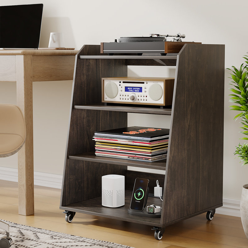 Ensemble de support pour tourne-disque avec rangement pour le salon, la chambre à coucher, le bureau, la table de bout avec support de table tournante avec rangement ouvert, support audio