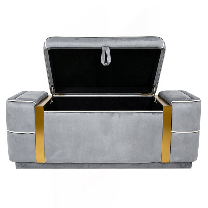 Banc de rangement moderne, banc ottoman rembourré, banc de bout de lit, banc d'entrée, Gris, Gris