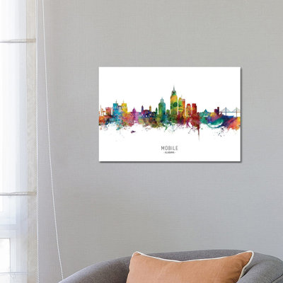 Mobile Alabama Skyline City Name by Michael Tompsett - Wrapped Canvas Print