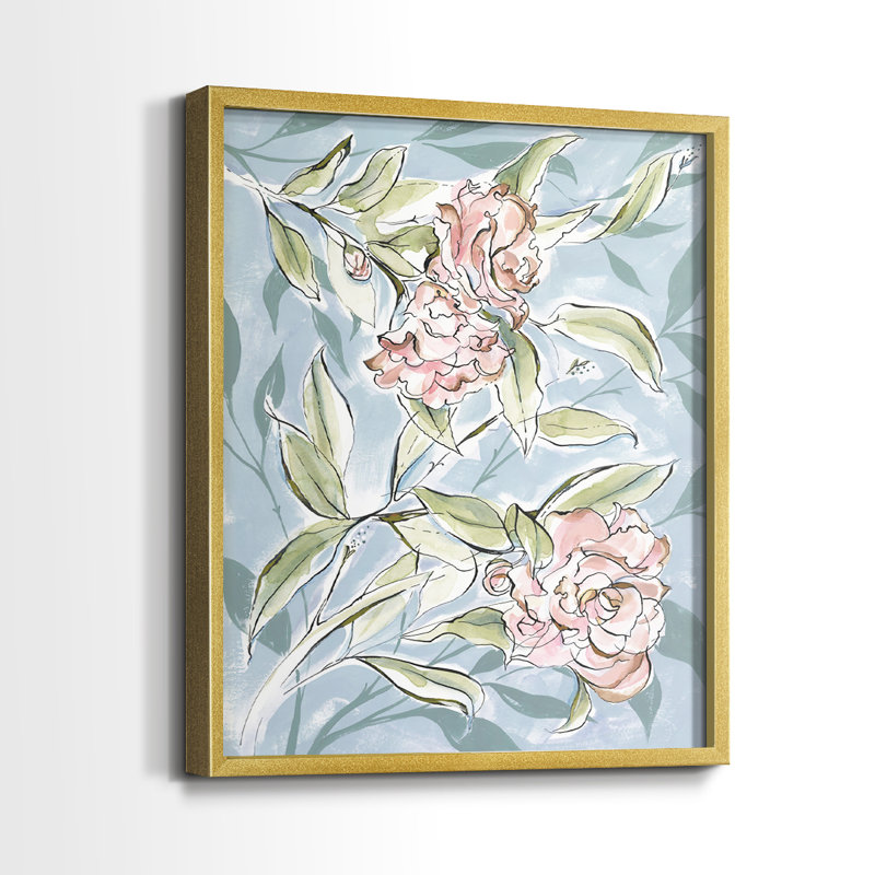 Impression encadrée «I-Premium Camellias» délavée - prête à être accrochée - aucun clou requis - aucun clou requis, Doré