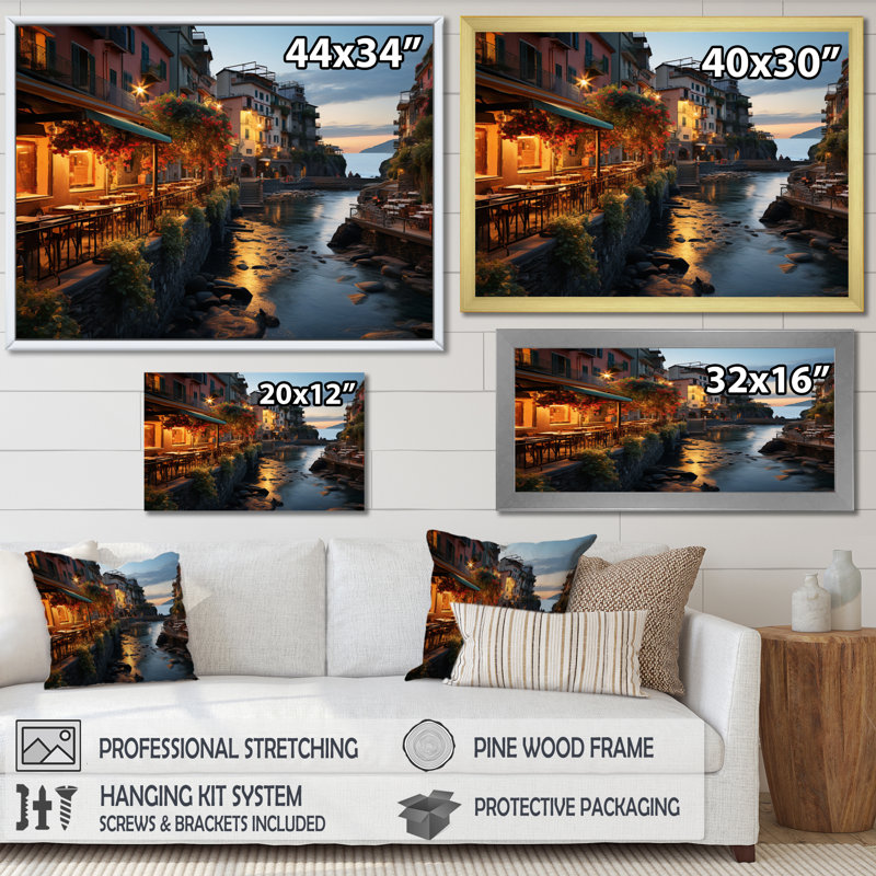 " Beige Italy Cinque Terre II ", 30" H x 40" W x 1.5" D, Wrapped Canvas