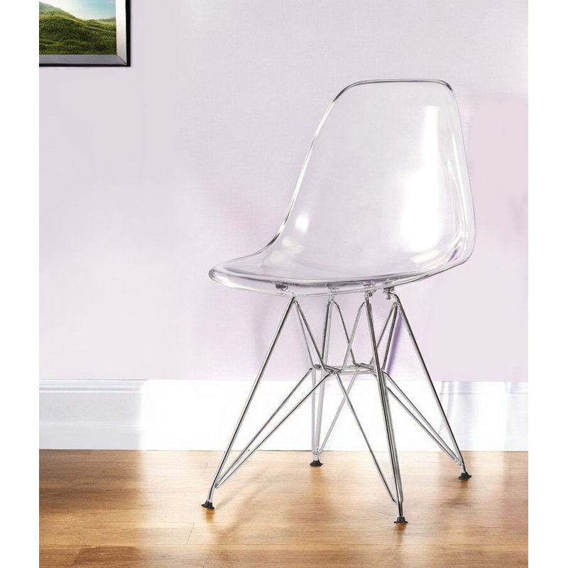 Clear and Silver Steel Dining Side Chair