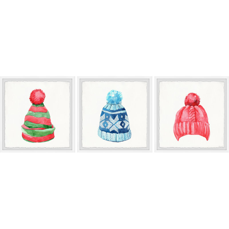 Chaney Winter Hats - 3 Piece Single Picture Frame Painting, 81cm H x 244cm W x 3.81cm D