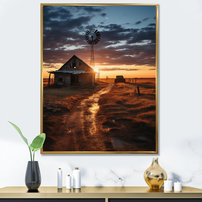 «Miah Wind Turbines Country Charm IV», reproduction d'art sur toile, 32" H x 16" W, Cadre flottant doré