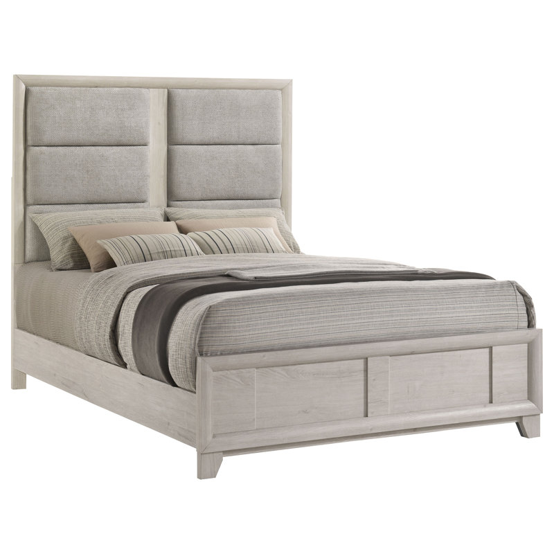 Lit plateforme rembourré Farre Queen gris délavé, Grand lit