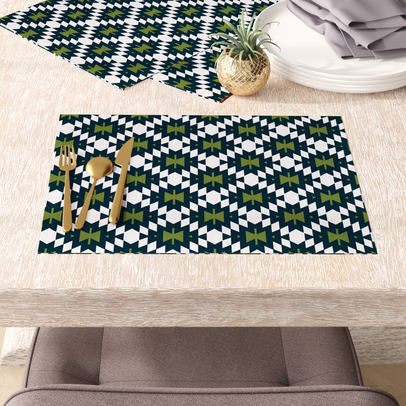 Royston Polyester Geometric Rectangle Placemat, Teal