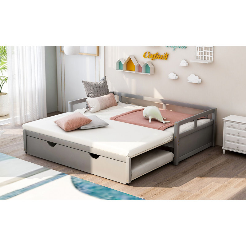 Lit de jour moderne en bois massif avec couchette, Grey