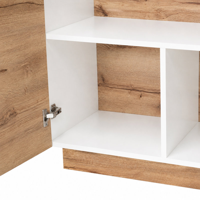 Îlot de cuisine l 59 po Jewlia avec armoires de rangement, tablettes ouvertes et bar à déjeuner, Blanc