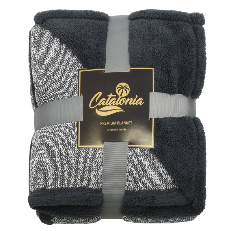 Dark Gray Reversible Sherpa Fleece Throw Blanket 60" x 50"