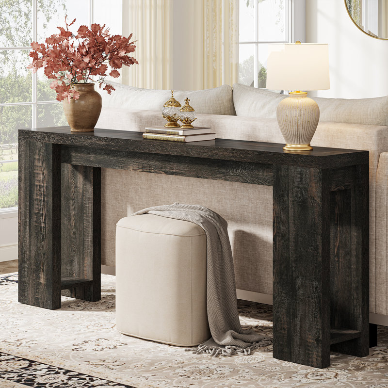 Dyron Extra Long Farmhouse Console Table For Entryway, Black