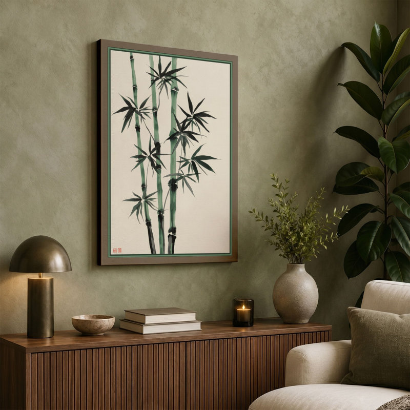 Bamboo in Silence Japandi - Wrapped Canvas, 30x20 - 76.2 x 50.8 cm, Cream Border