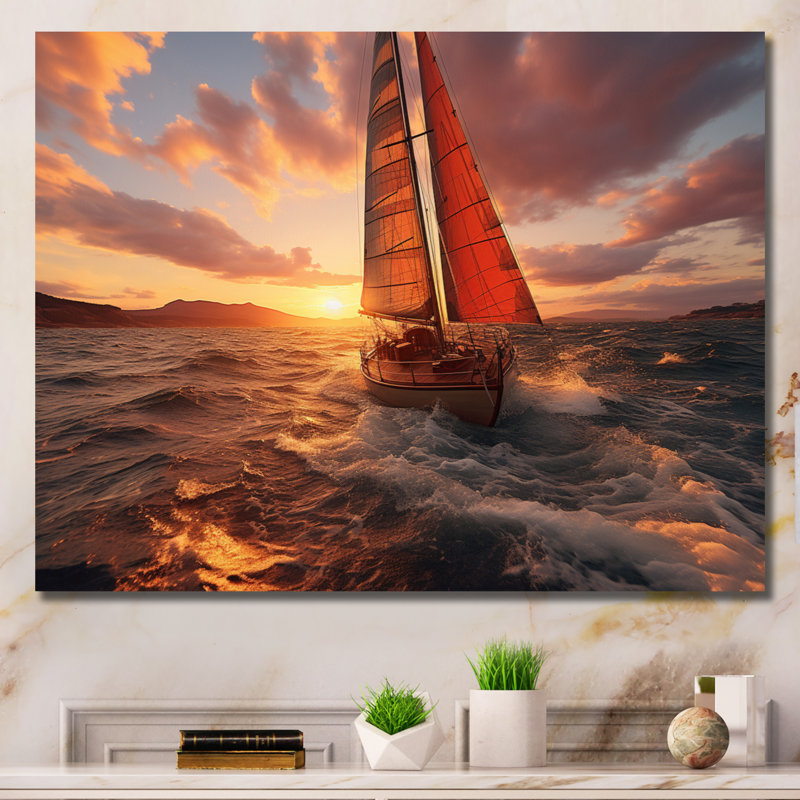 «Espagne Sunset Sail II», reproduction sur toile, 34" H x 44" W, Black Picture Framed