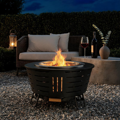 IAMSII 26" Smokeless Fire Pit 3x Airflow Triple-burn Stainless Steel Outdoor Wood Burning Fireplace With Grill Pan, Removable Ash Pan & Stand Included