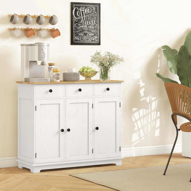 Distressed White Sideboard Cabinet, White