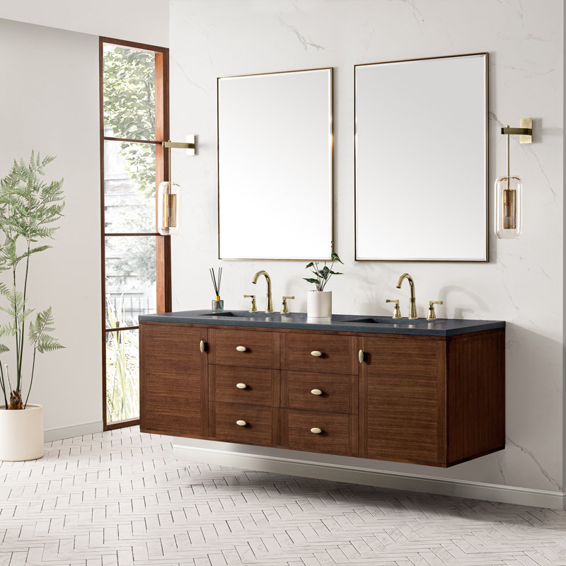 Curiel Double Bathroom Vanity Set, Charcoal Soapstone, 8" Widespread, 72"