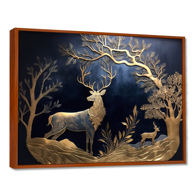 Golden Deer In Forest II, 34" H x 44" W, Brown Floater Framed