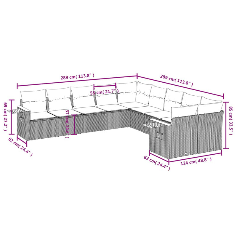 Ensemble de canapé de jardin modulaire en rotin PE 10 pièces Vidaxl