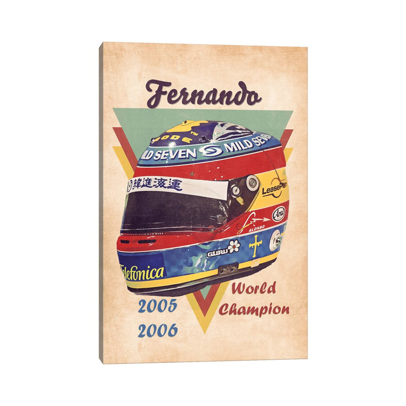 Fernando Alonso's Helmet Retro - Wrapped Canvas Painting, 20.32 cm H x 30.48 cm W