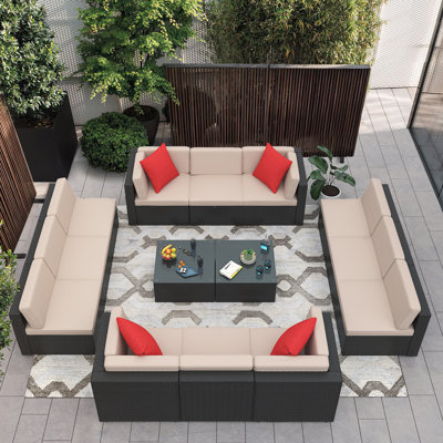Canapé modulaire d'extérieur 14 pièces pour conversation en rotin 14 pièces