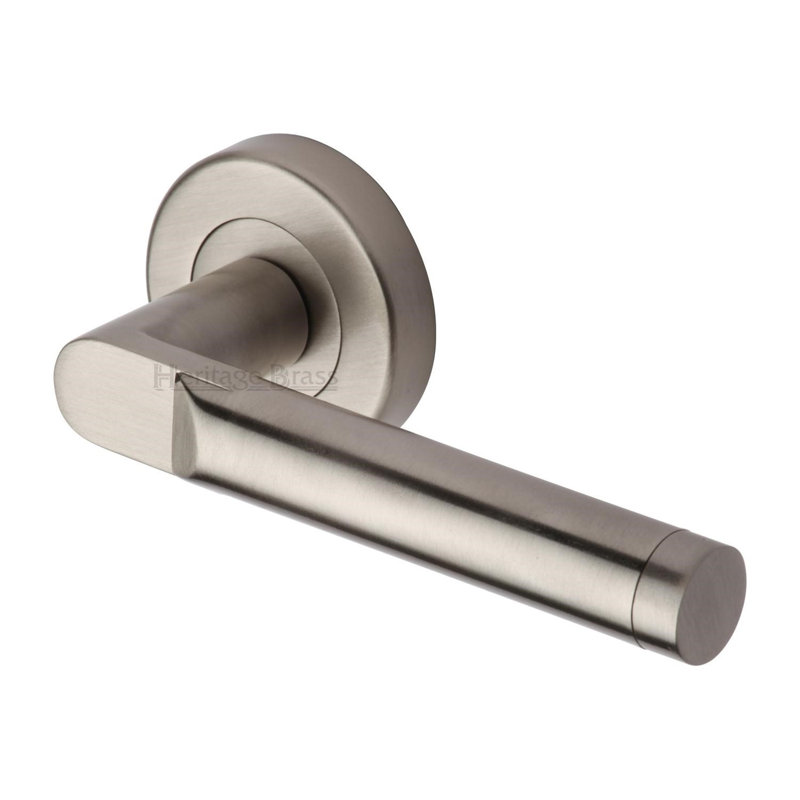 Heritage Brass Heritage Door Handle Lever Latch on Round Rose Celia Design, Satin Nickel