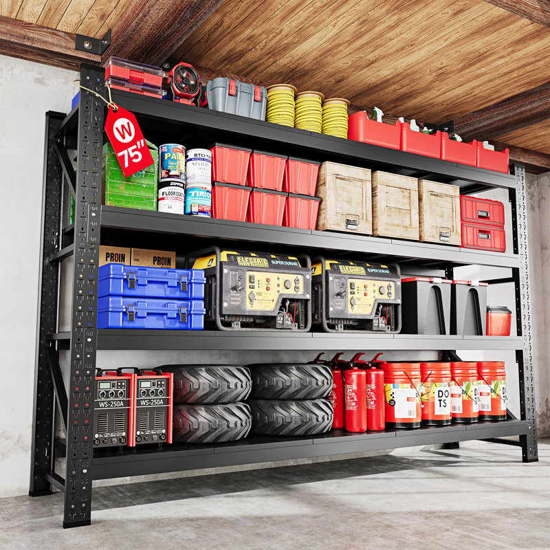 Tablettes robustes en acier à 4 niveaux de 75,0 po - Support de rangement réglable pour garage, entrepôt, garde-manger et outils
