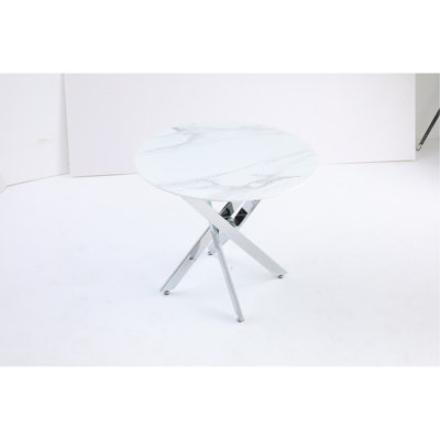 Table ronde moderne en verre, 35,43 pouces de granit avec une structure en métal. Ensemble de table de cuisine pour salle à manger, table de fête, table de conférence, salon, bureau, café, cuisine à domicile, chambre à coucher