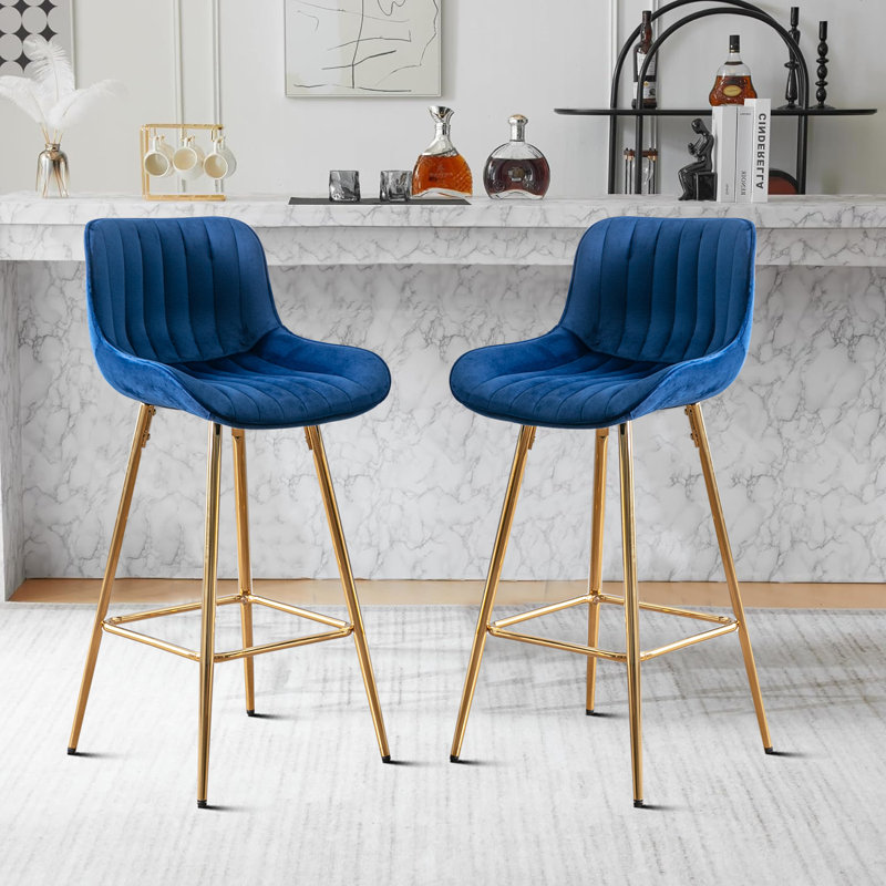 Ensemble de 2 tabourets de bar Amyris de 30 pouces avec repose-pieds chromé, Bleu