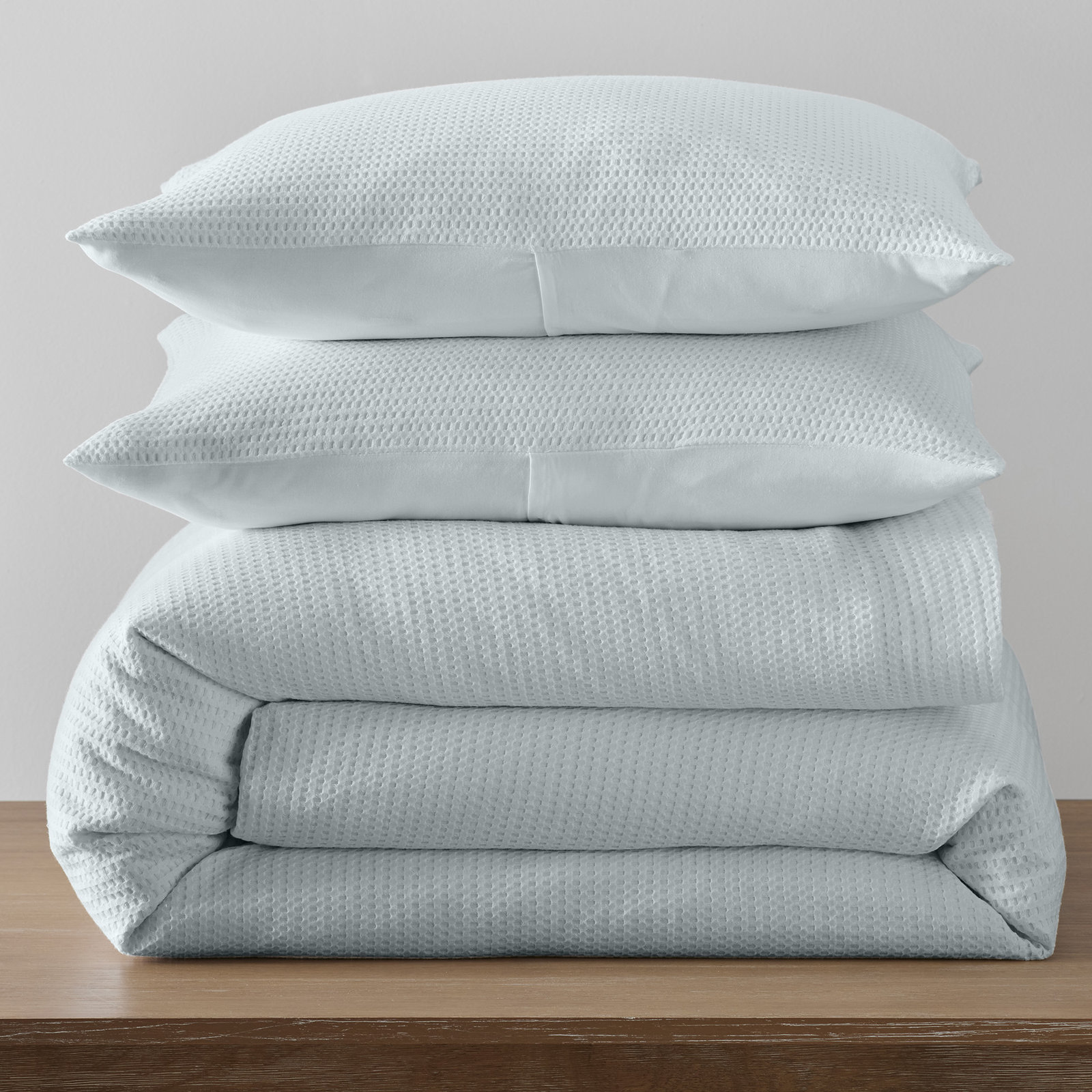 Felix Cotton Waffle Duvet Set, King / Cal King Duvet Cover + 2 King Pillowcases, Stormy Blue