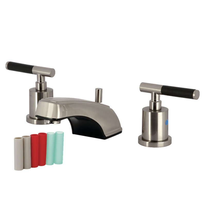 Kingston Brass Kaiser Two-Handle 3-Hole Deck Mount Widespread Bathroom Faucet with Retail Pop-Up Drain, Brushed Nickel