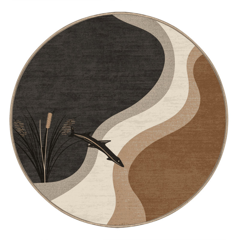 Tapis beige moelleux doux et moelleux à motif dégradé Olivet, Rond 4 pi