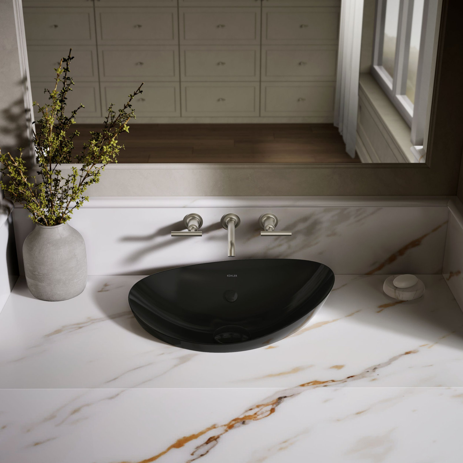 Veil Ceramic Specialty Vessel Bathroom Sink with Overflow, Black Black™
