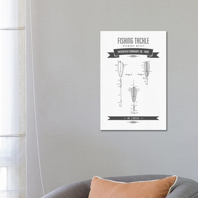 Raymond McVay Fishing Tackle Patent Sketch Retro (Charcoal) by Aged Pixel - Wrapped Canvas Print
