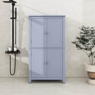 Élégante armoire de rangement autoportante pour salle de bain avec quatre portes et tablettes réglables