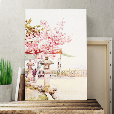 Japanese Oriental the Pink Cherry by Ella Du Cane - Wrapped Canvas