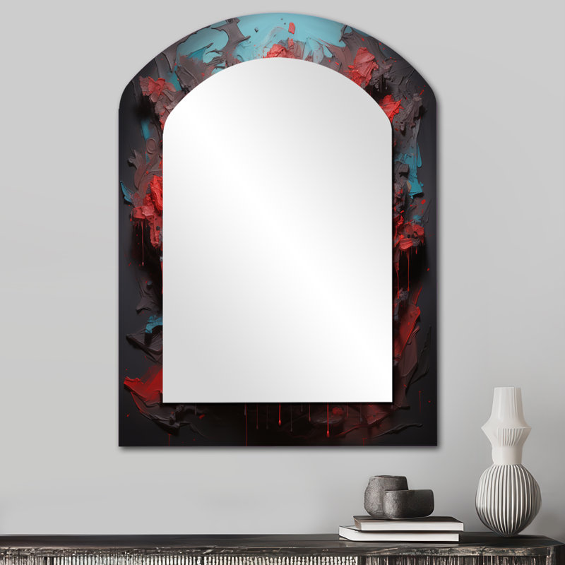 Rouge Crypto monnaie II de Bitcoin - miroir asymétrique de Bitcoin, miroir mural décoratif Red Arch, impression sur métal