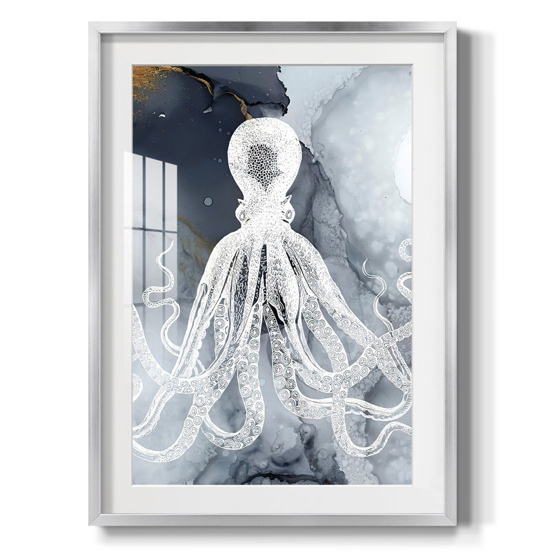 Octopus Ink I - impression encadrée, H 28,5 po x l 20,5 po, Argent argent