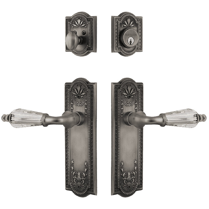 Nostalgic Warehouse Meadows Entry Set with Parlour Crystal Lever, Antique Pewter, 2.75