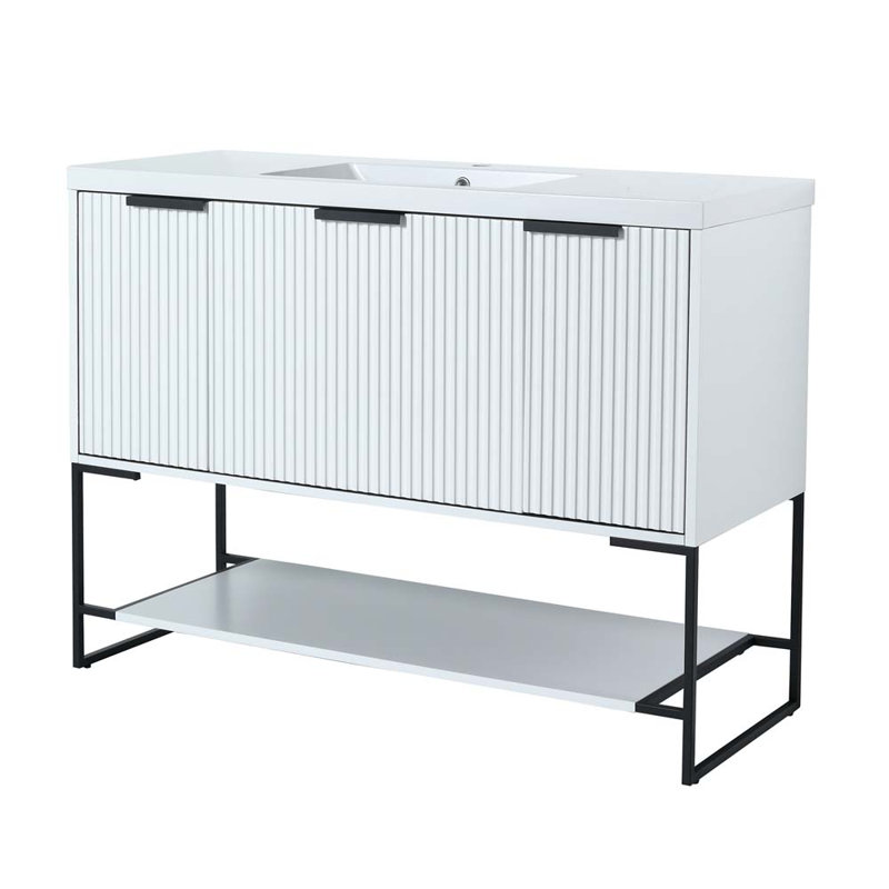 Meuble-lavabo autoportant de 48 po avec lavabo en résine, Blanc